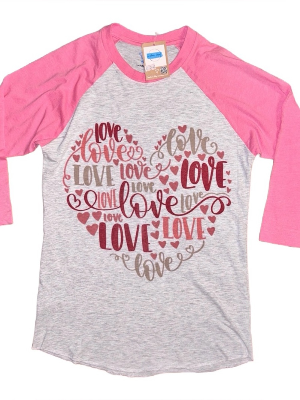 Luckybird ~ Small ~ Red/Pink/Grey ~ Valentine’s/ Love/ Hearts Shirt ~ New W/Tags
